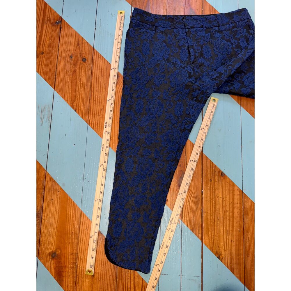 Soft Surroundings Blue Black Floral Jacquard Ankle Pants Petite 12P - Picture 8 of 10